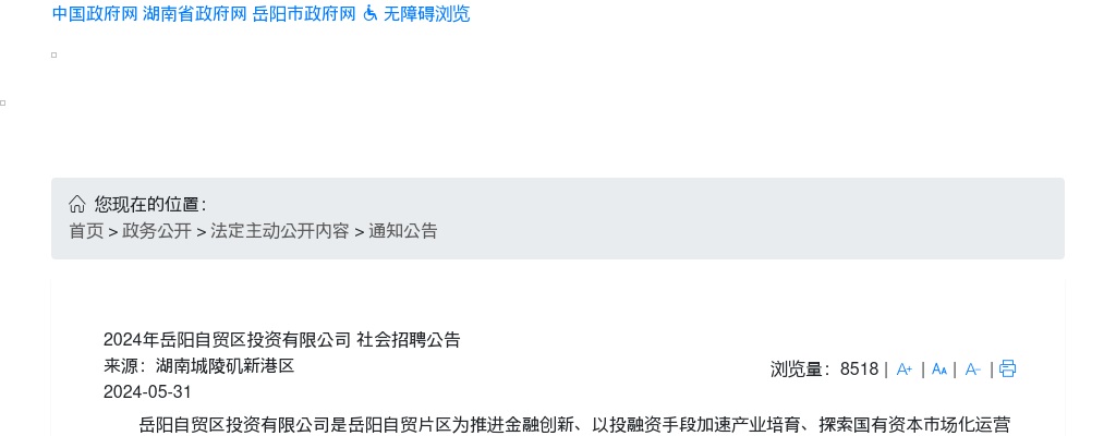 2024湖南岳阳自贸区投资有限公司社会招聘11人公告 图片